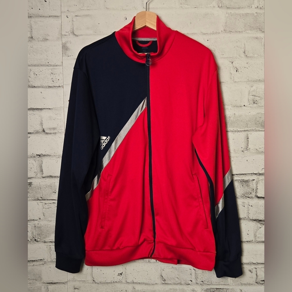 Adidas Colorblock Track Jacket Retro Y2K Streetwear XL Red Navy